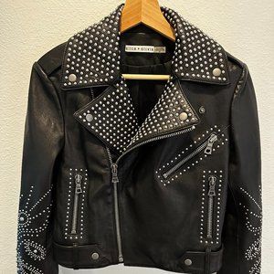 Alice + Olivia Silver Studded Leather Jacket